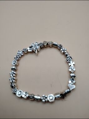 Floral Charm Bracelet in Silver-Tone